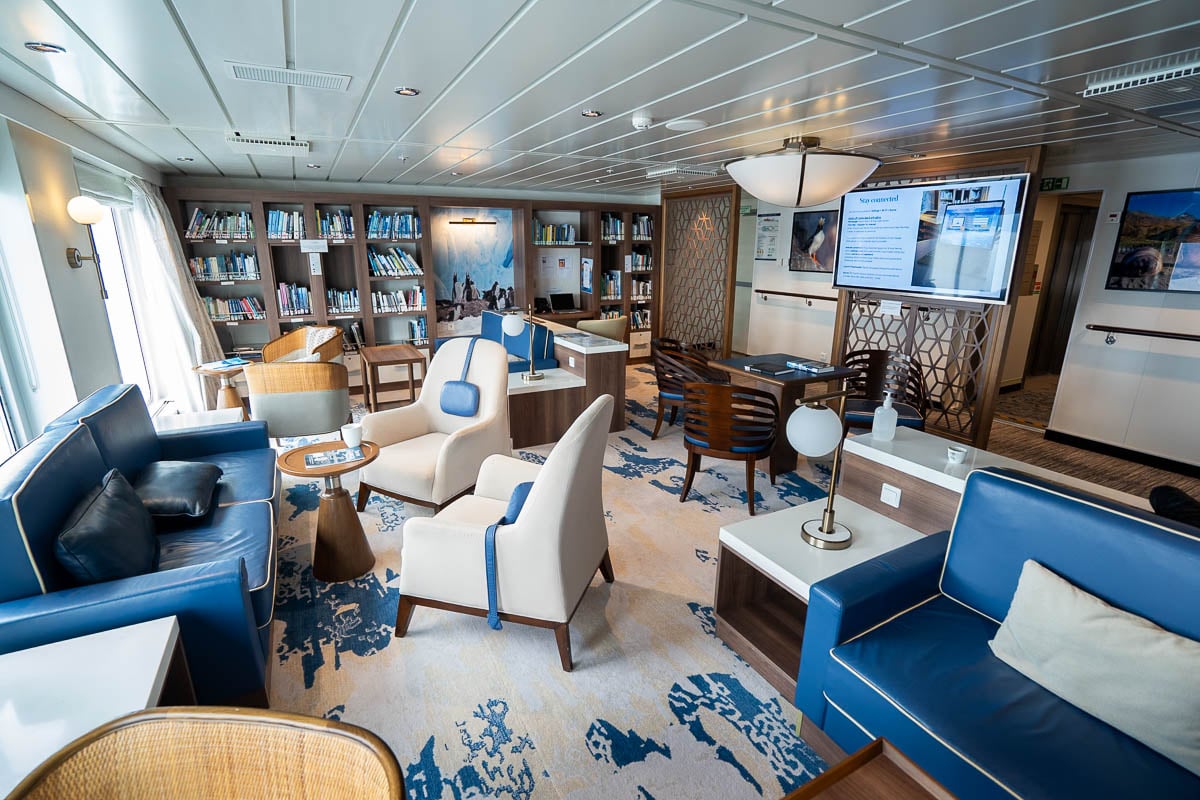 Library on the Aurora Expeditions Greg Mortimer ship