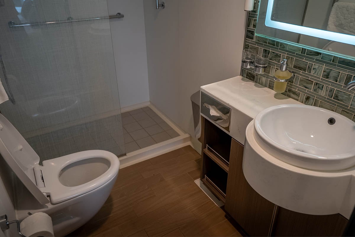 Bathroom in a cabin on the Aurora Expeditions Sylvia Earle ship