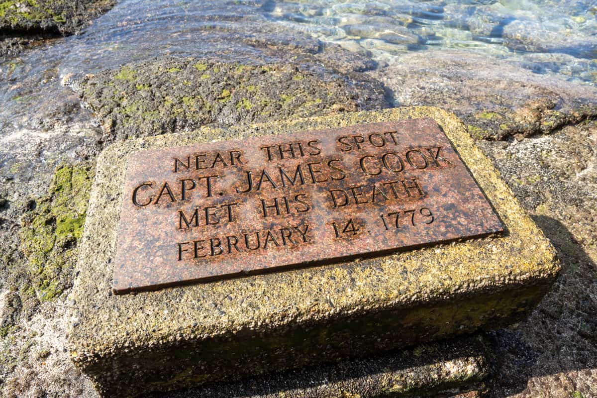 Monument to Captain Cook's death in Kealakekua Bay on the Big Island of Hawaii