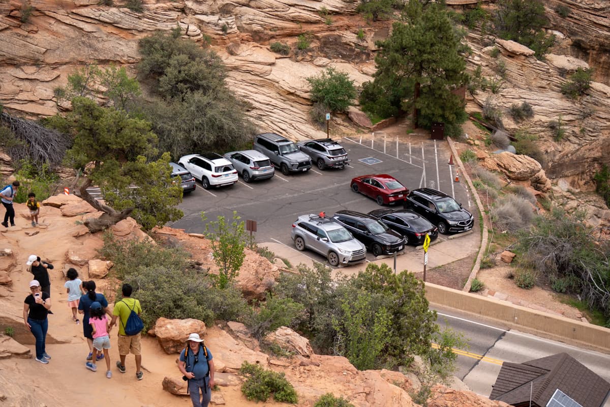 Parking lot for the Canyon Overlook Trail in Zion National Park