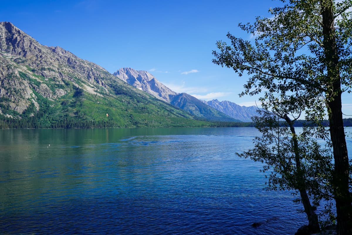 Jenny Lake with Teton Mountains in the background from the Jenny Lake Trail in Grand Teton National Park in Wyoming