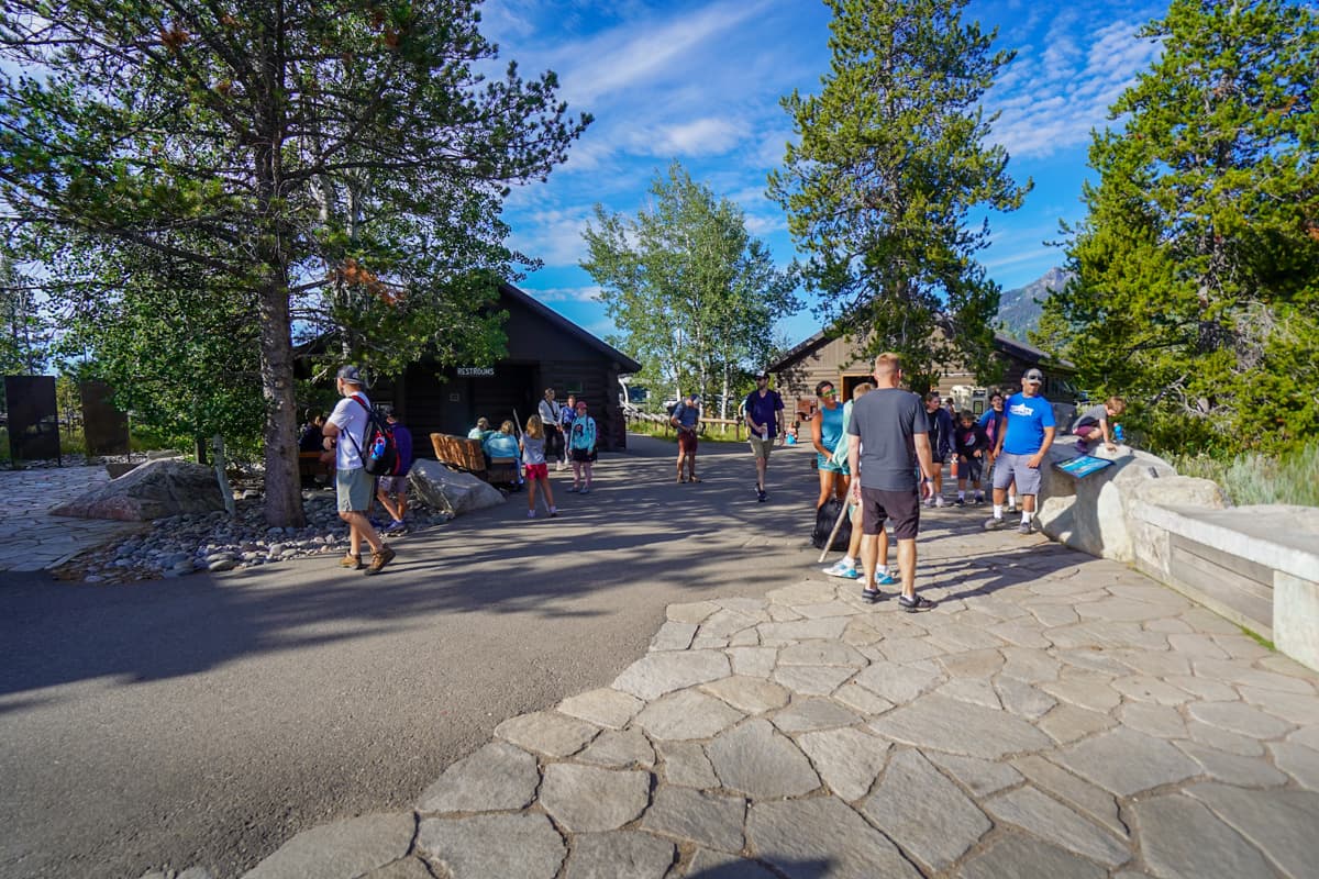 People milling around the Jenny Lake Visitor Center in Grand Teton National Park