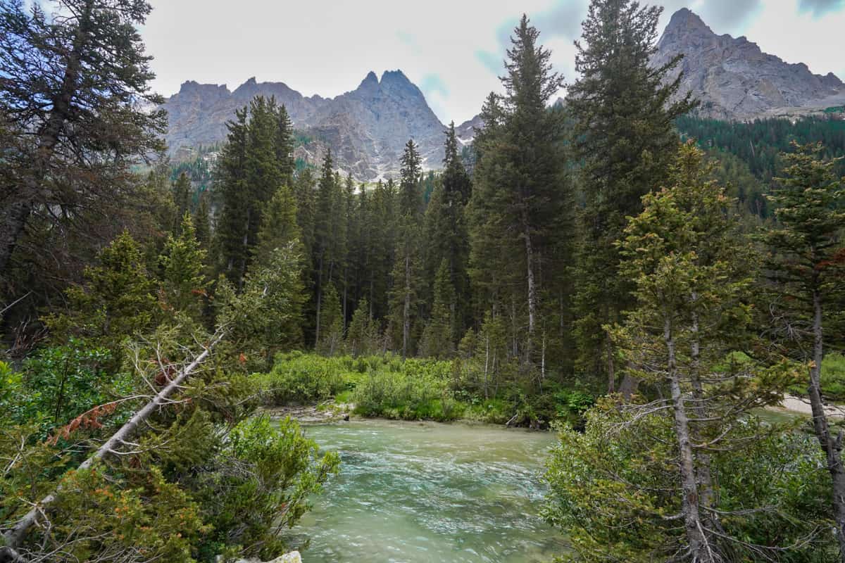 Cascade Creek with Teton Mountains in the background along the Cascade Canyon Trail in Grand Teton National Park in Wyoming