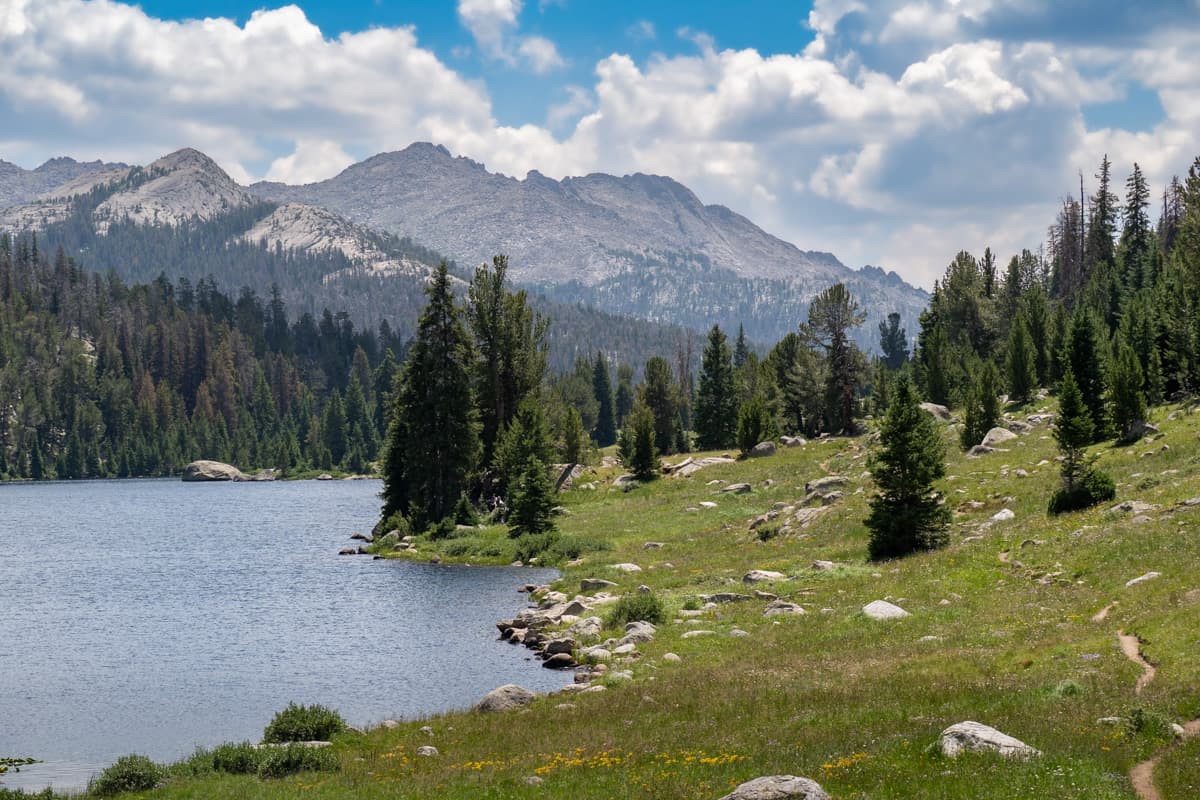 Dads Lake with mountains in the background along the Cirque of the Towers trail in the Wind River Range of Wyoming
