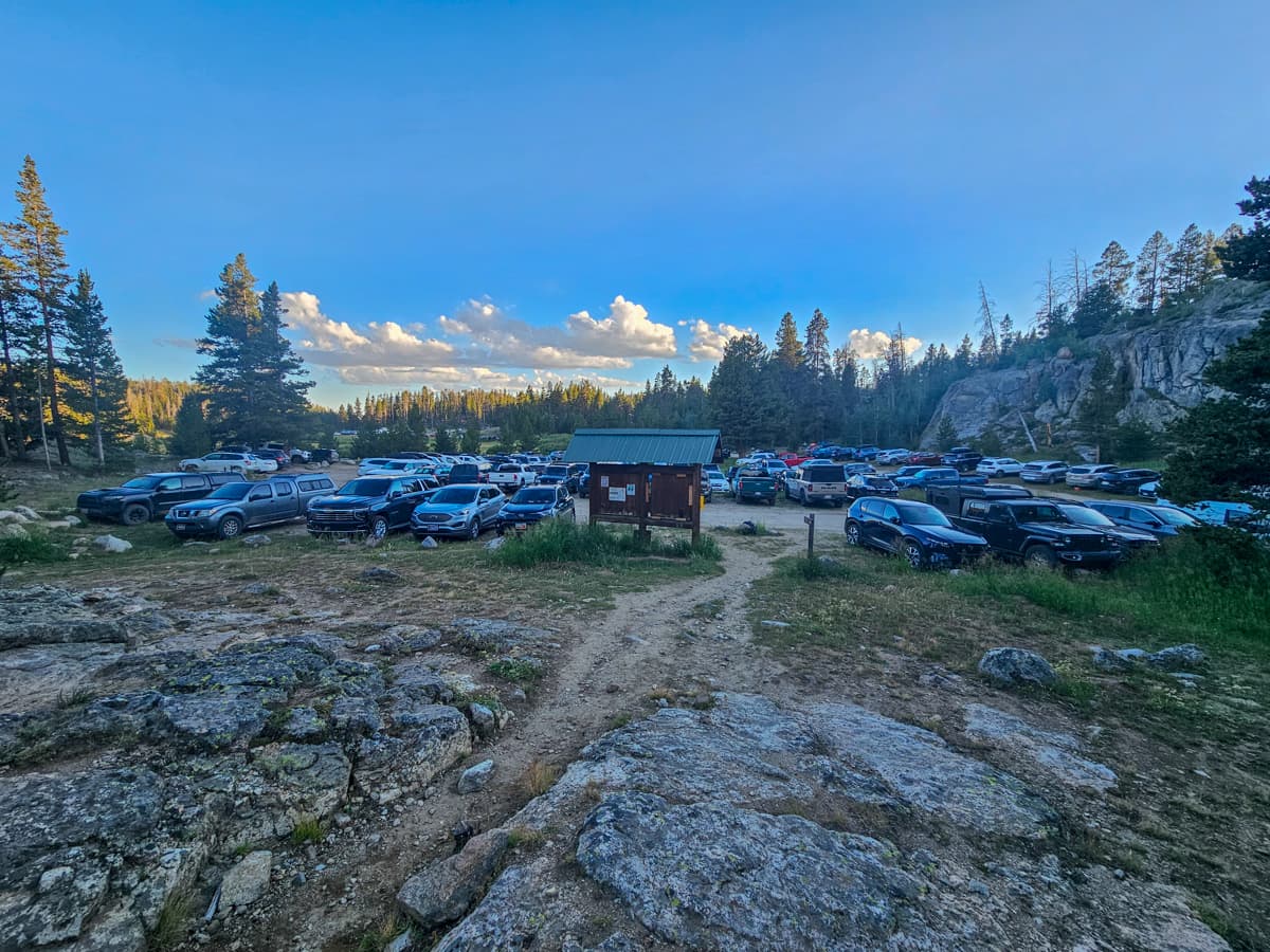 Cars parked in the Big Sandy trailhead parking lot in wyoming