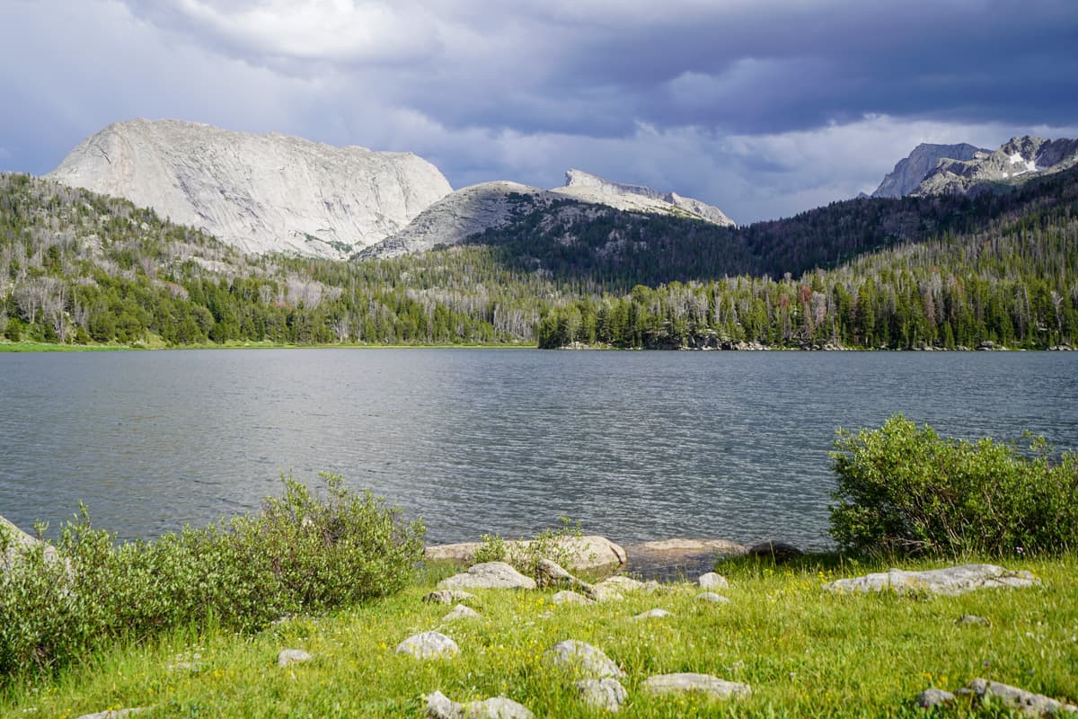 Big Sandy Lake with mountains in the background along the Cirque of the Towers Trail in the Wind River range of Wyoming
