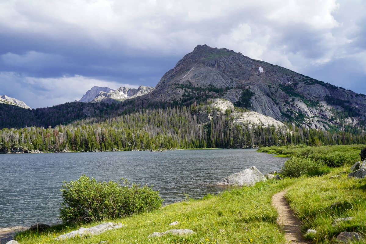 Mountains along the Big Sandy Lake along the Cirque of the Towers Trail in the Wind River range in Wyoming
