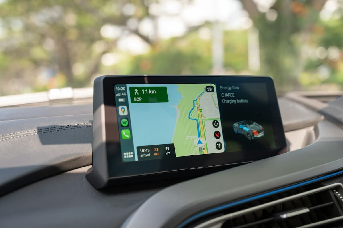 GPS Navigation unit mounted on a car dashboard