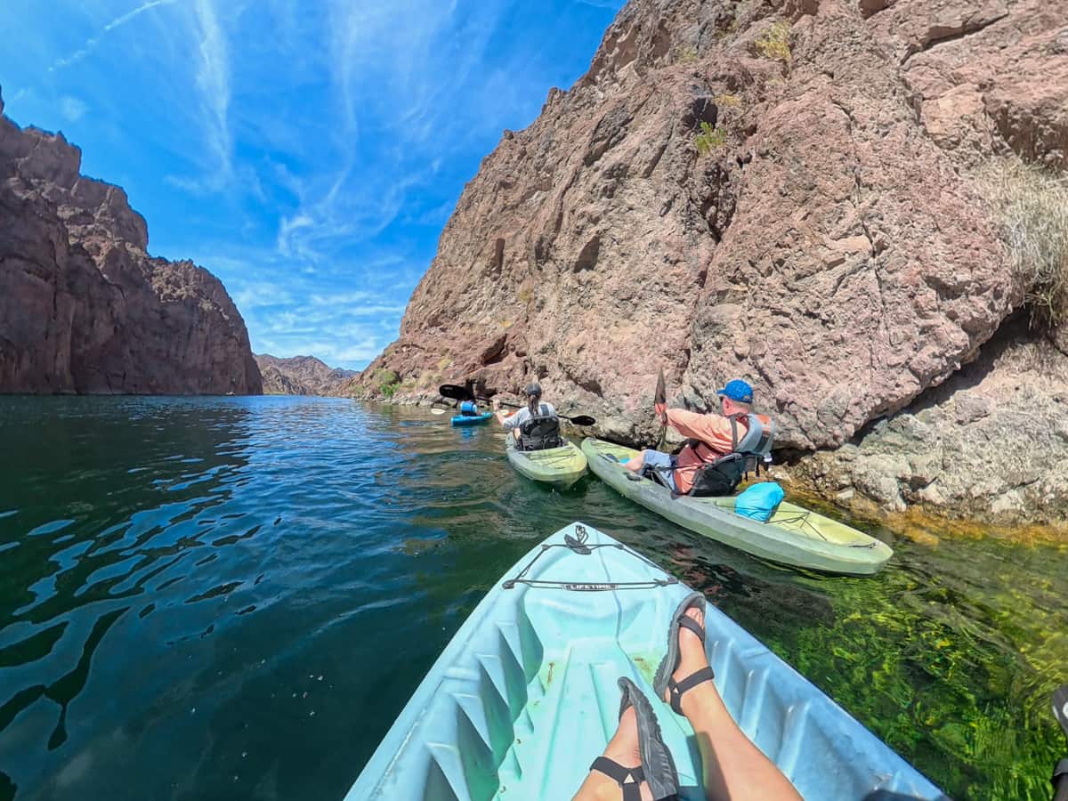 Kayakers waiting in line for the Emerald Cave in Lake Mead National Recreation Area in Willow, Arizona