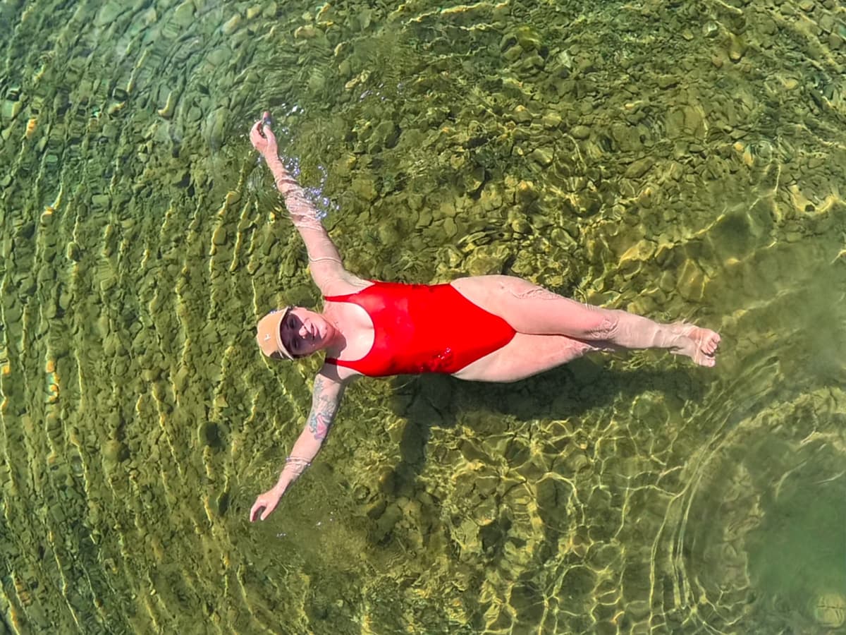 Woman swimming in the Colorado River in Lake Mead National Recreation Area in Willow, Arizona
