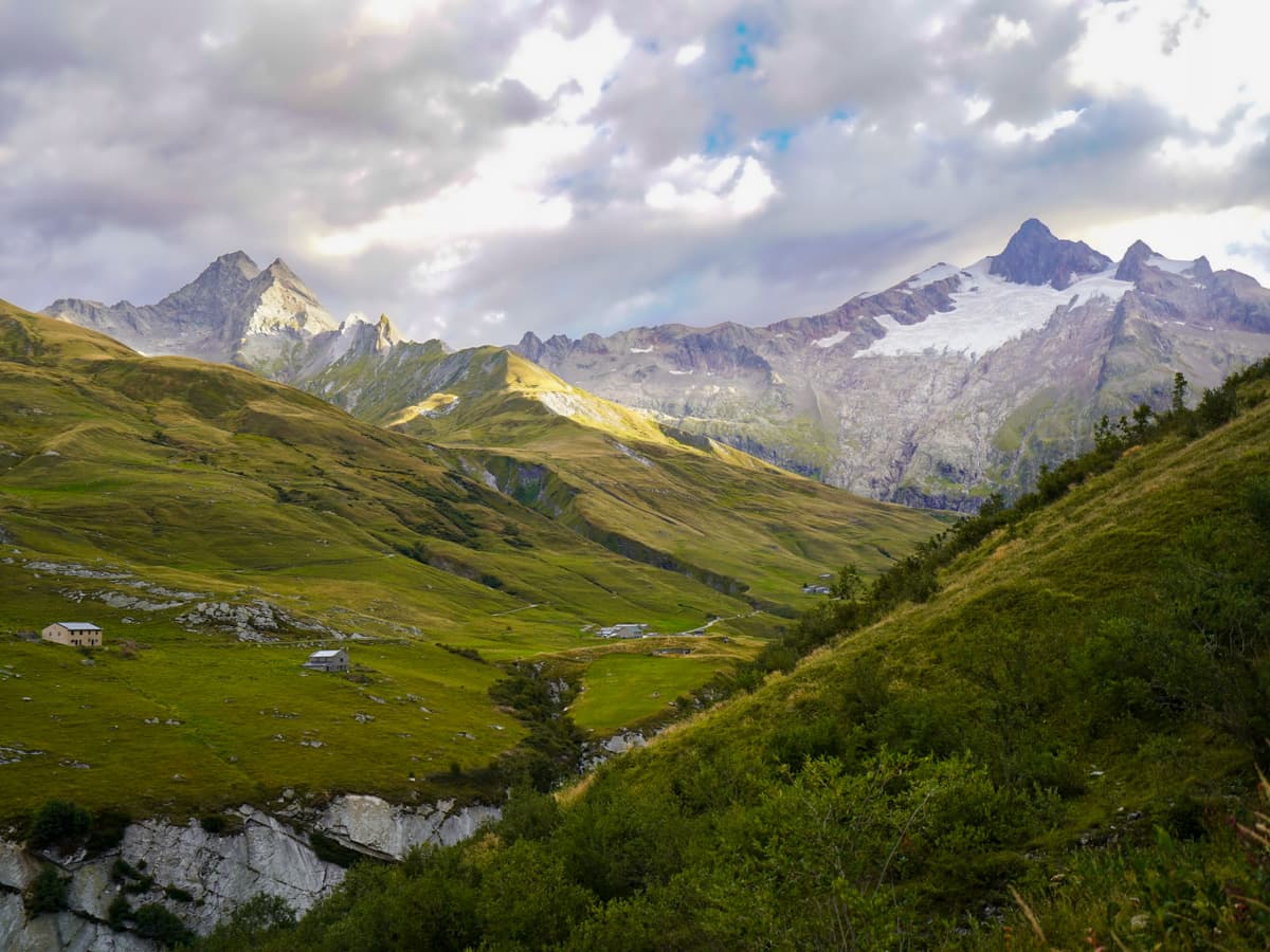 French Alps in the Vallée des Glaciers near Les Chapieux, France along the Tour du Mont Blanc