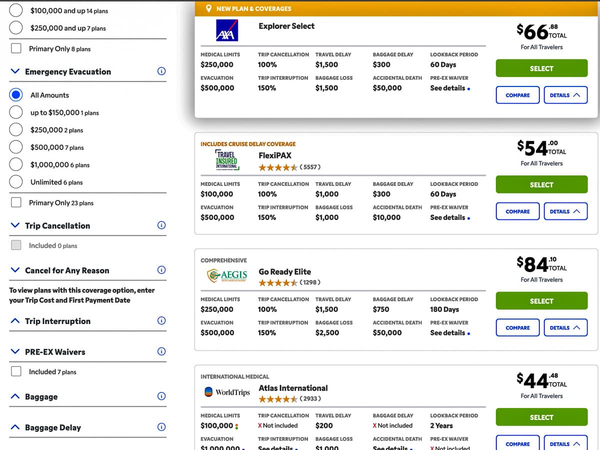 Screenshot of InsuremyTrip