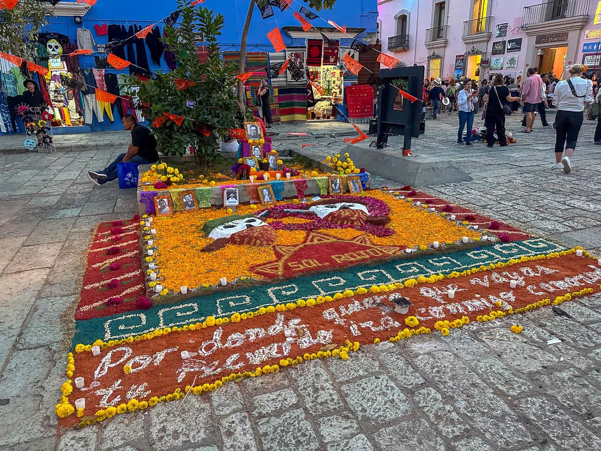 Tapetes de arena for Dia de Muertos in Centro Historico in Oaxaca, Mexico