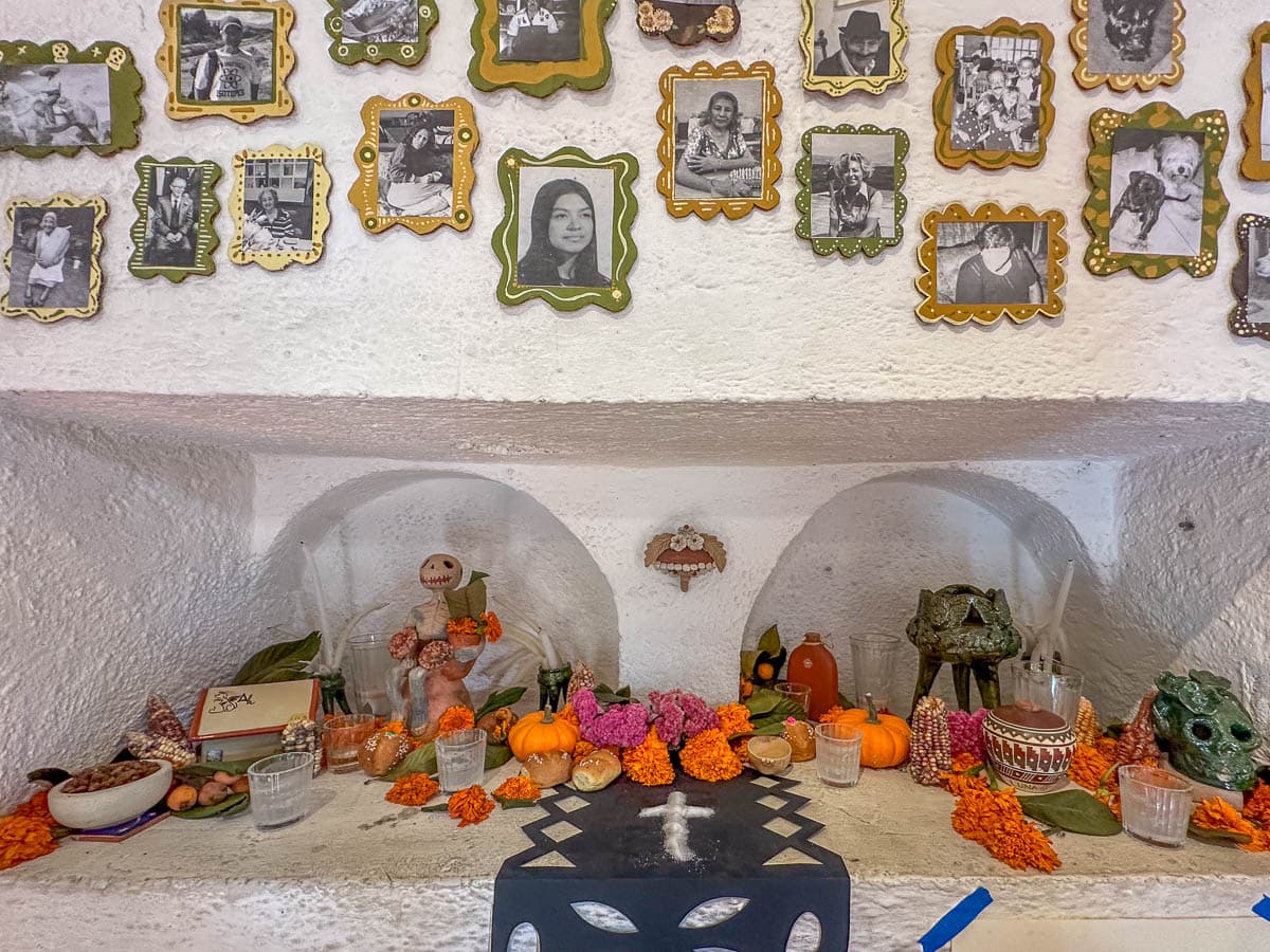 Ofrenda in an alcove in a shop for Dia de Muertos in Oaxaca, Mexico