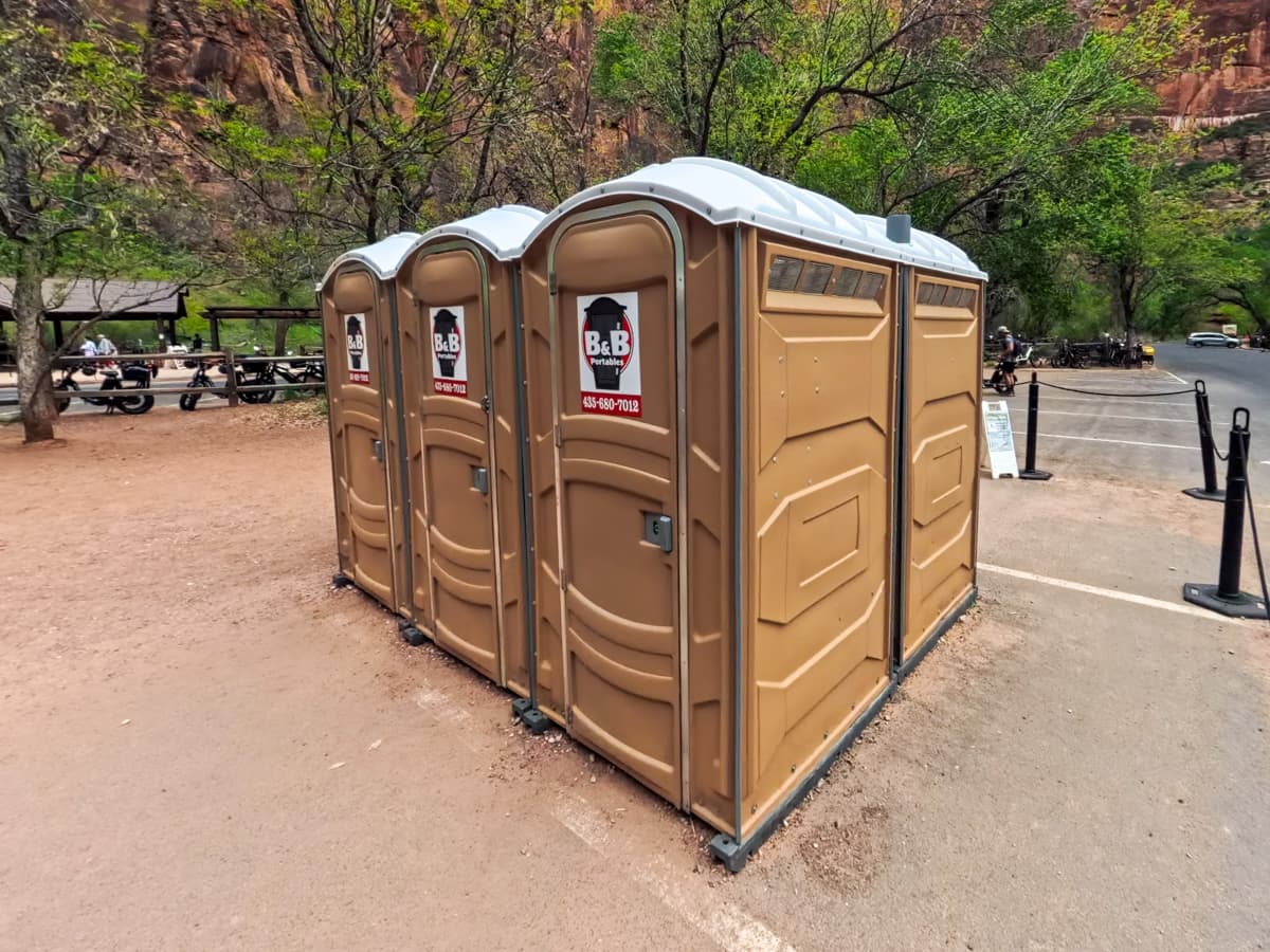 Portapotties at the start of The Narrows trailhead in Zion National Park
