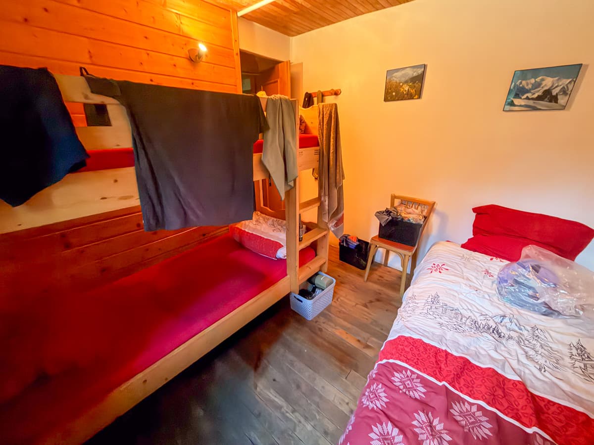 Room in the Refuge de la Nova mountain hut in Les Chapieux, France along the Tour du Mont Blanc