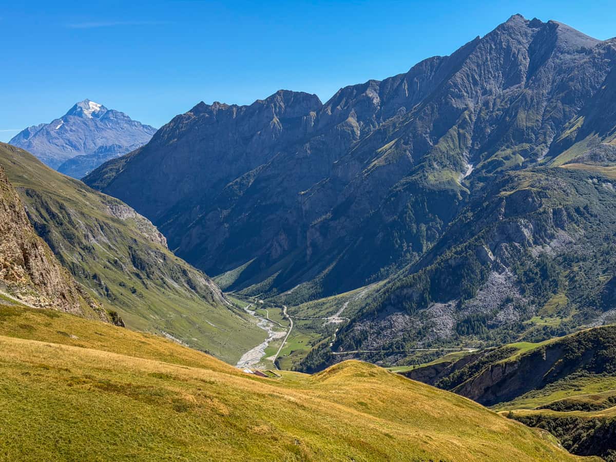 French Alps above the town of Les Chapieux, France along the Tour du Mont Blanc
