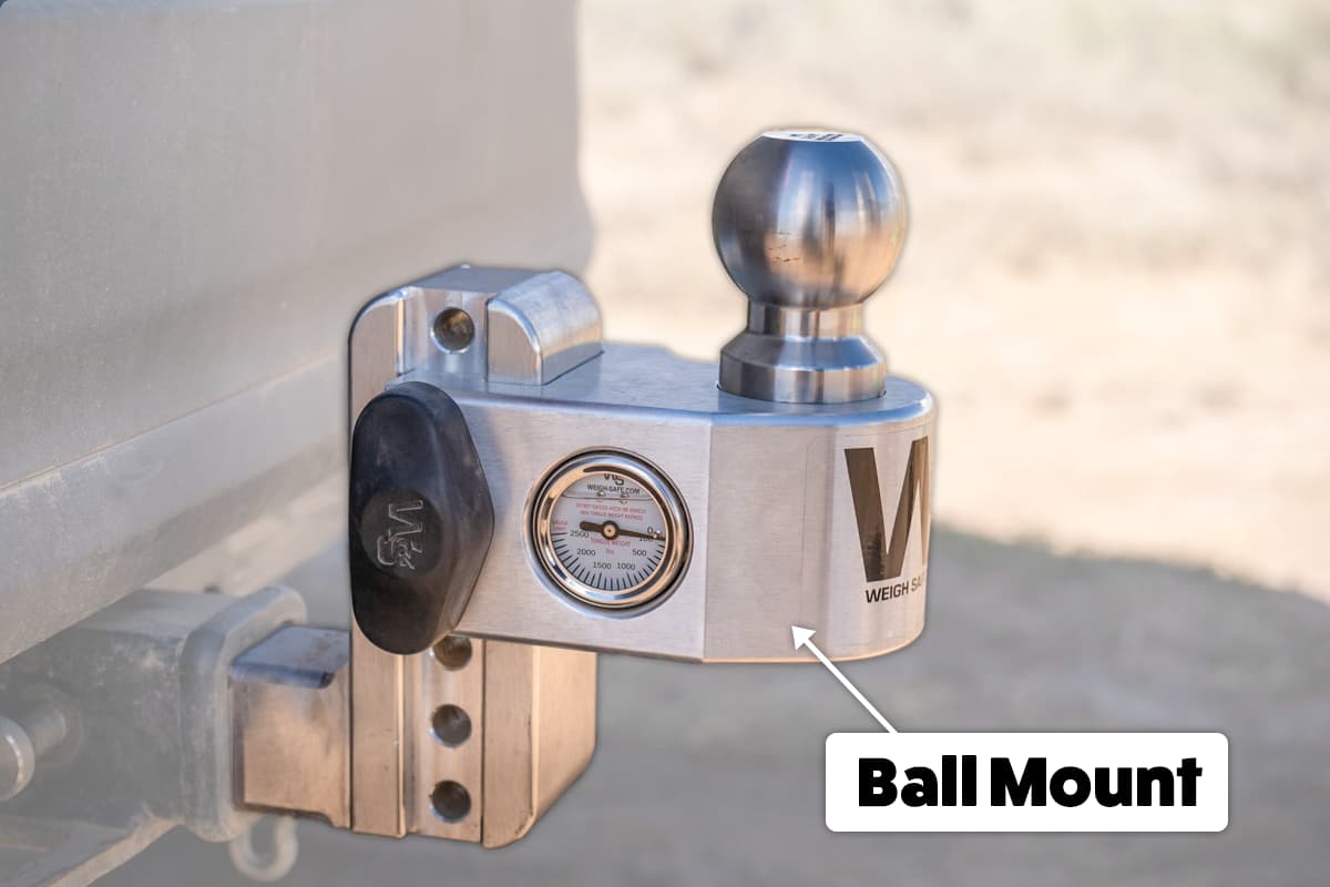 Diagram of a trailer hitch ball mount installed on a Highlander Hybrid SUV
