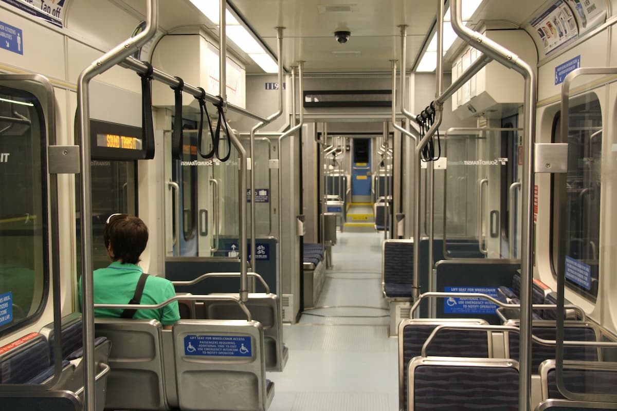 Passenger riding on the Lightrail in Seattle, Washington