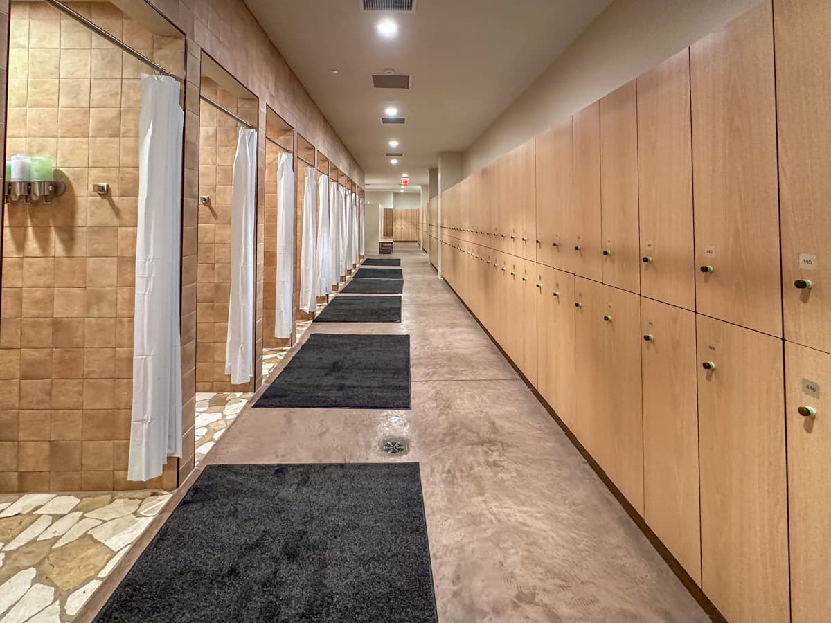 Showers and lockers at Zion Canyon Hot Springs in La Verkin, Utah