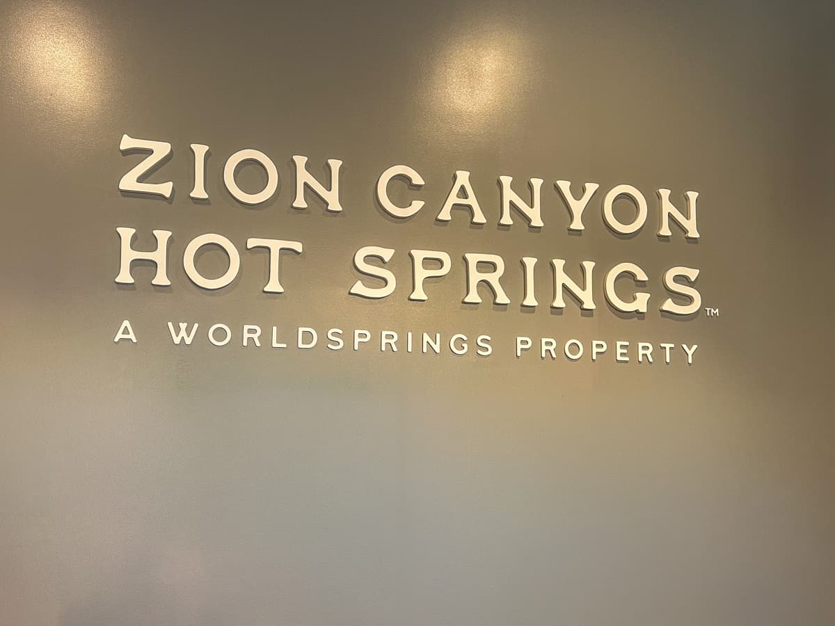 Sign for Zion Canyon Hot Springs at the property in La Verkin, Utah
