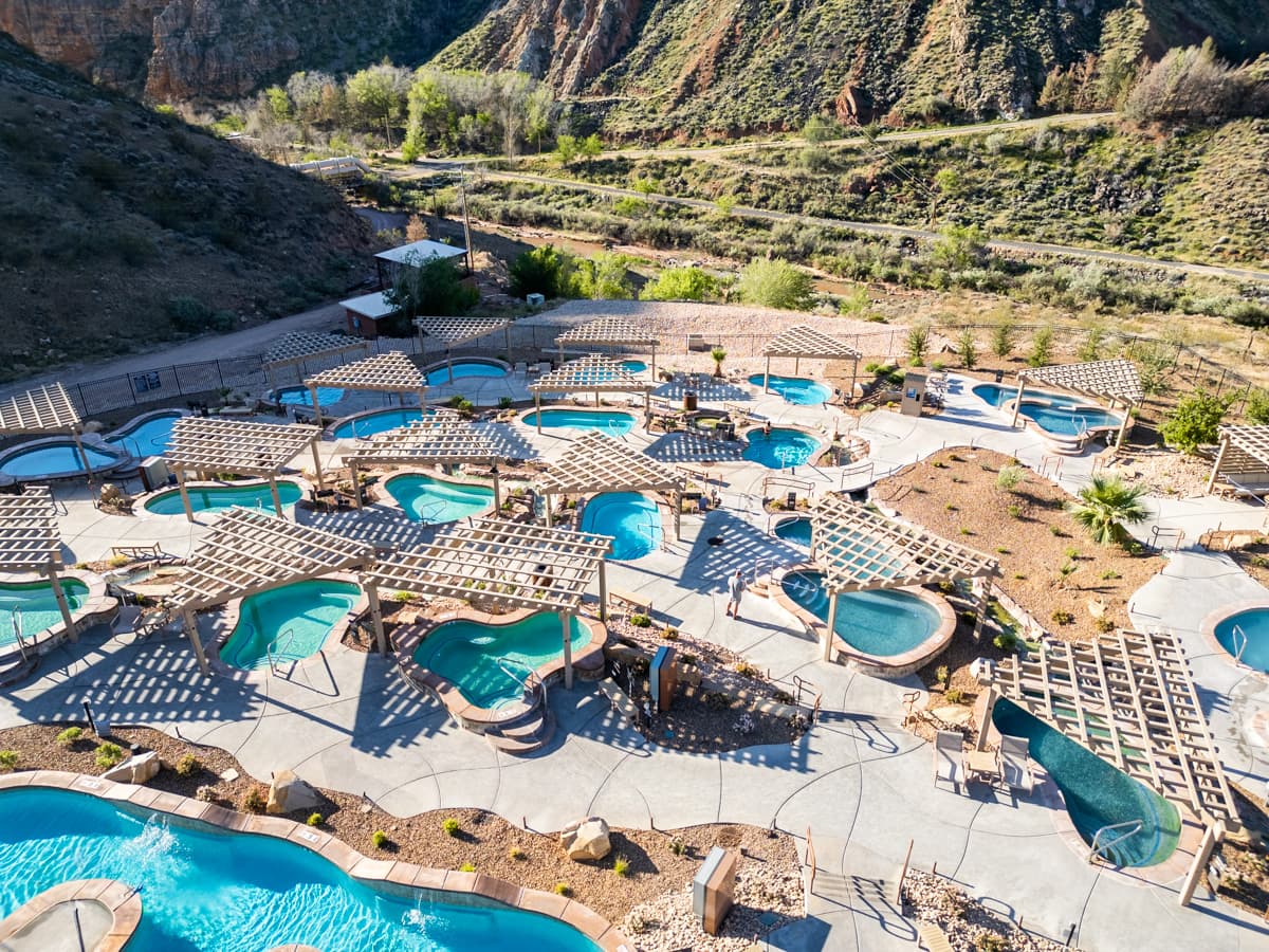 Aerial view of Zion Canyon Hot Springs in La Verkin, Utah